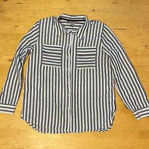 Bass Striped Button Down Shirt Blue White Sz M